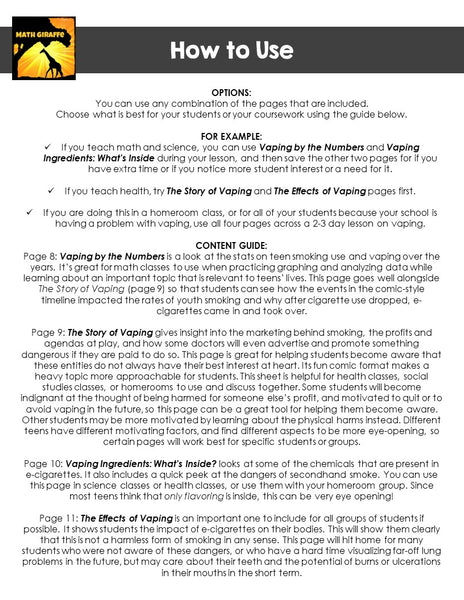 Dangers of Vaping Doodle Notes for Teens | E-cigs by the Numbers