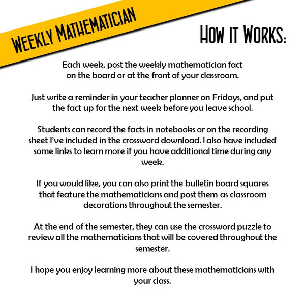 Weekly Mathematician Classroom Kit