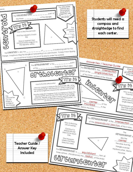 Centers of triangles doodle notes