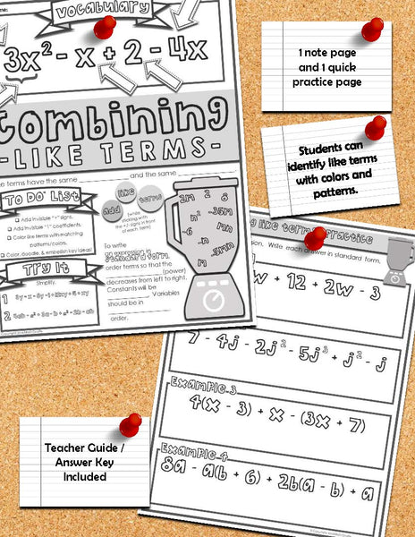 Combining Like Terms Doodle Notes