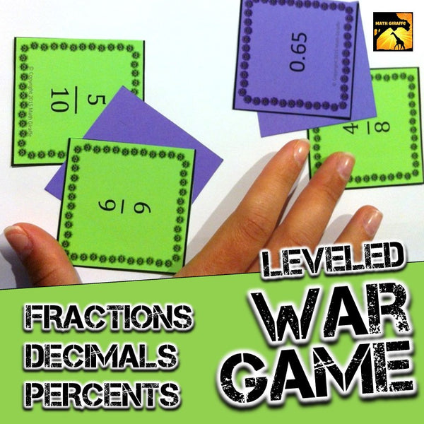 fractions decimals percents war game