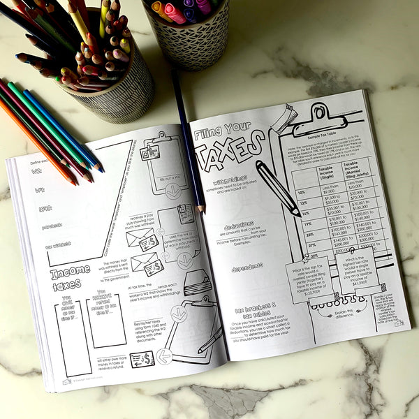 taxes Financial Literacy Doodle Note Book for Teens