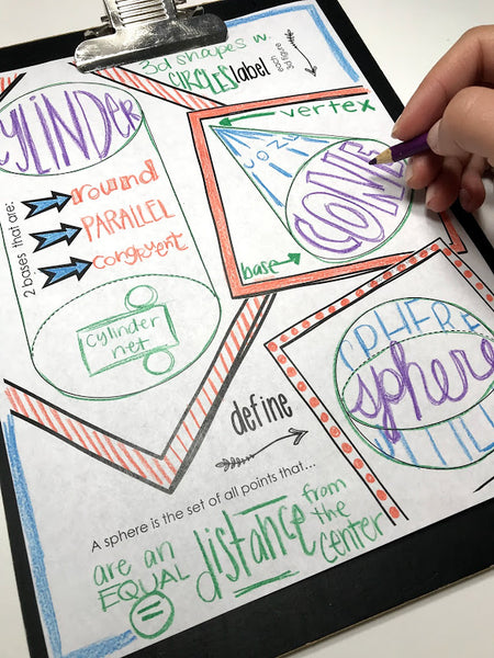 3D figures Doodle Notes sphere cylinder cone