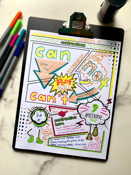 ela contractions COMIC Doodle Note Template Set