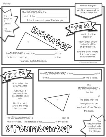 Centers of triangles doodle notes