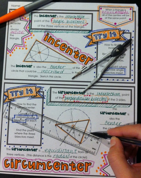 Centers of triangles doodle notes