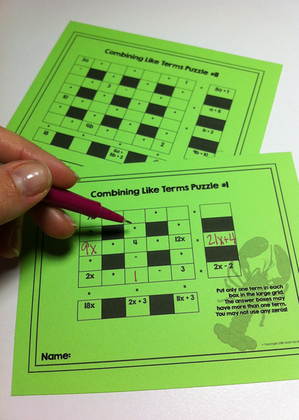 Combining Like Terms Puzzles math