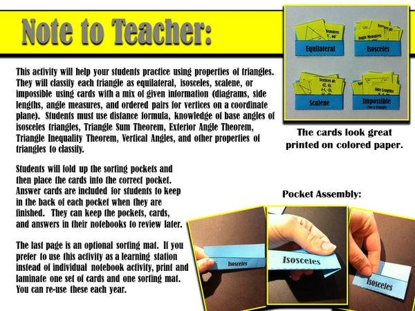 Triangles Card Sort high school geometry