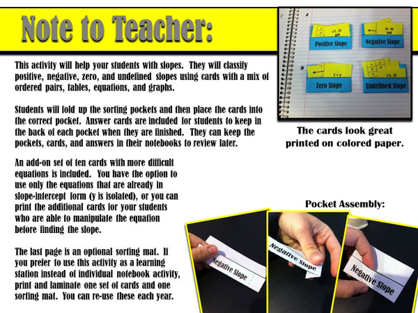 Slope Card Sort fun pre algebra activity