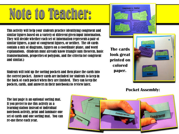 Congruent vs. Similar Card Sort math activity