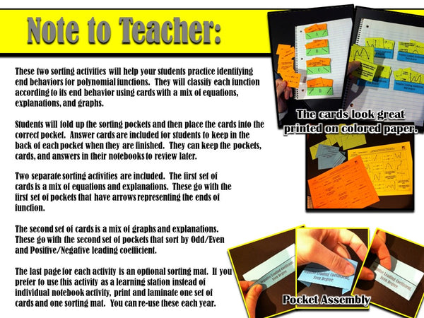 End Behavior of Polynomial Functions: Sorting Activities