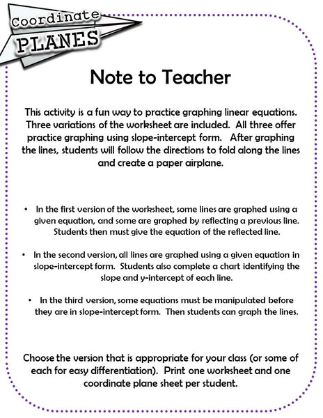 Coordinate PLANES: Paper Airplanes from Linear Equations