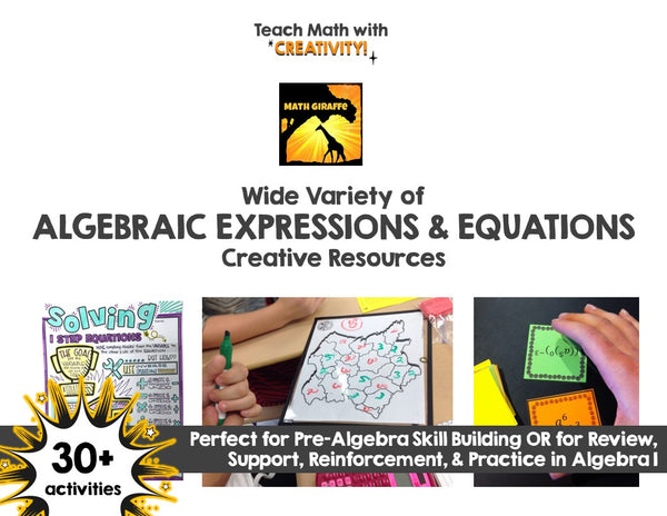 Expressions & Equations Bundle: Activities, Games, & Notes for Algebra Skills Algebraic expressions