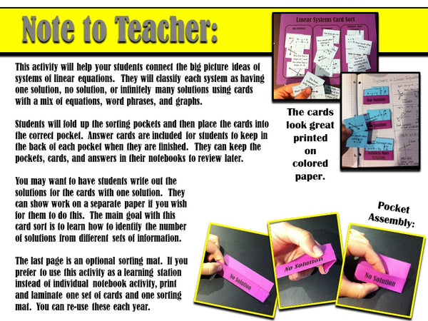 Systems of Linear Equations Sorting Activity