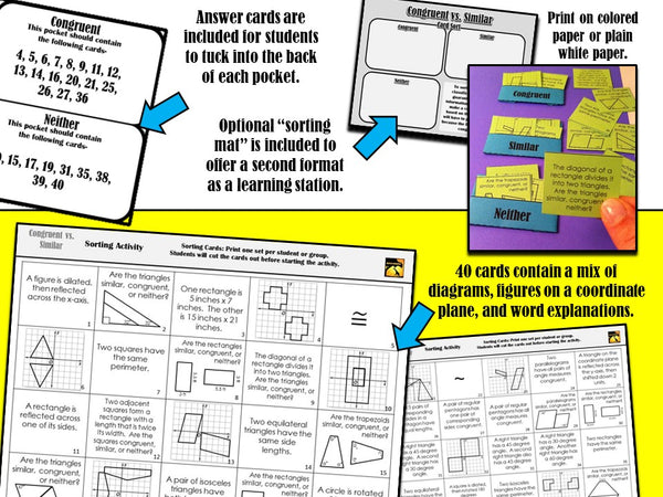 Congruent vs. Similar Card Sort math activity