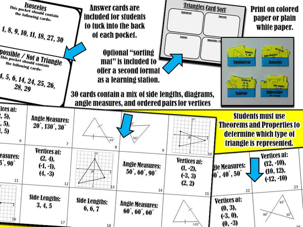 Triangles Card Sort high school geometry