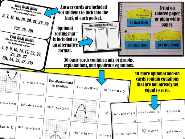 Discriminant Card Sort (for Quadratic Equations)