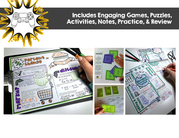 Fractions, Decimals, & Percents Activity Bundle: Games, Notes, Practice, & Puzzles