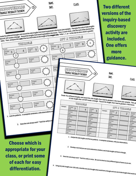 Geometry Discovery Activities triangle inequality theorem