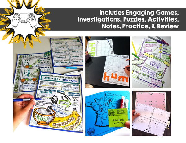 Expressions & Equations Bundle: Activities, Games, & Notes for Algebra Skills