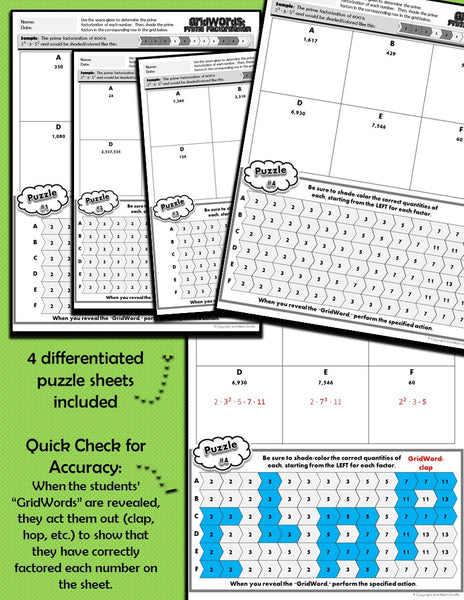 Prime Factorization GRIDWORDS Challenge math fun activity