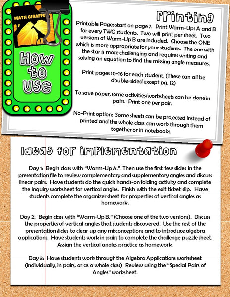 Geometry Discovery Activities triangle vertical angles