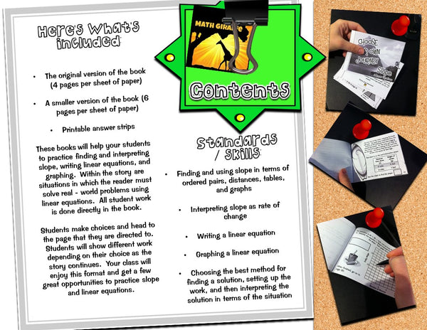 Slope Linear Equations: "Choose Your Own Journey" Book fun math