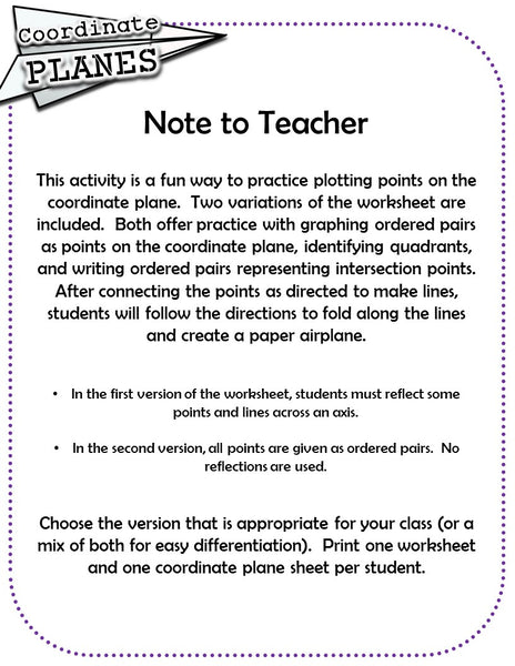 Coordinate PLANES: Paper Airplanes from Plotting Points