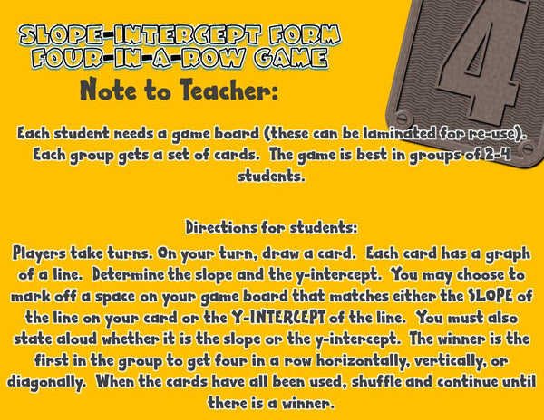Slope-Intercept Form Four-In-A-Row Game