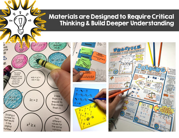 Expressions & Equations Bundle: Activities, Games, & Notes for Algebra Skills