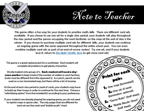 Math Conquest: An Ongoing Algebra Game