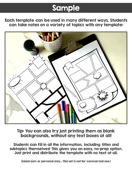 COMIC Doodle Note Template Set