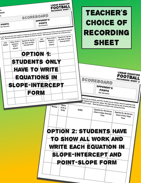 Linear Equations Football Game math