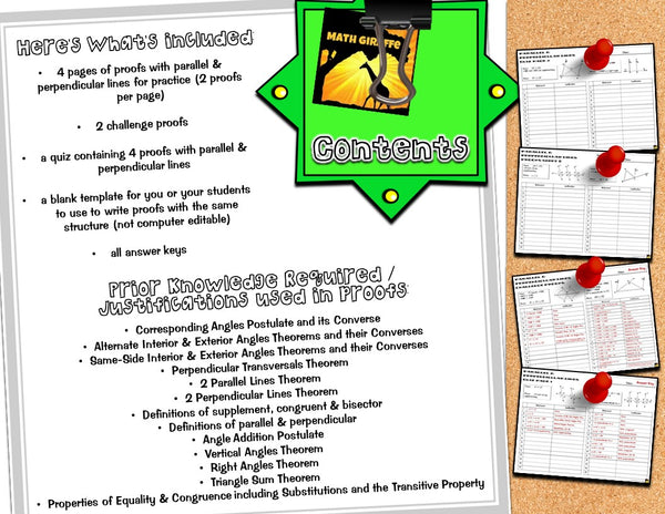 Geometry Proofs Practice Pack proofs with parallel and perpendicular lines