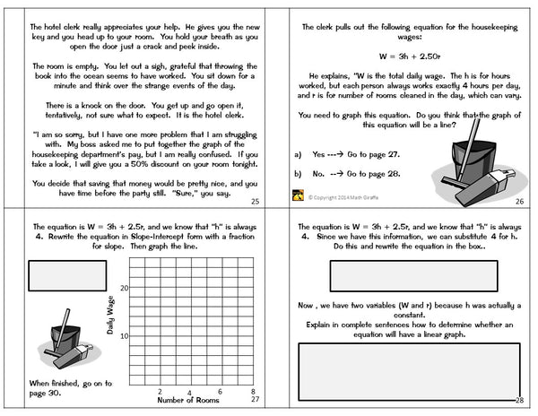 Slope Linear Equations: "Choose Your Own Journey" Book fun math