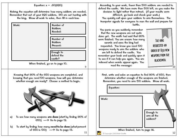 Percent Equations: "Choose Your Own Journey" Book