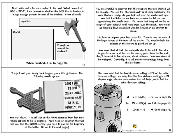 Percent Equations: "Choose Your Own Journey" Book