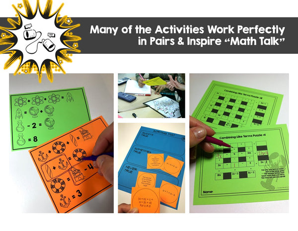 Expressions & Equations Bundle: Activities, Games, & Notes for Algebra Skills