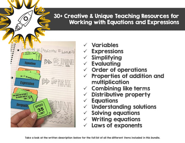 Expressions & Equations Bundle: Activities, Games, & Notes for Algebra Skills
