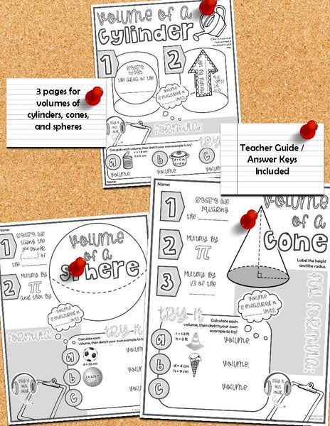 Volume of Cylinders, Cones, & Spheres Doodle Notes geometry