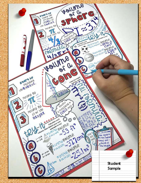 Volume of Cylinders, Cones, & Spheres Doodle Notes geometry