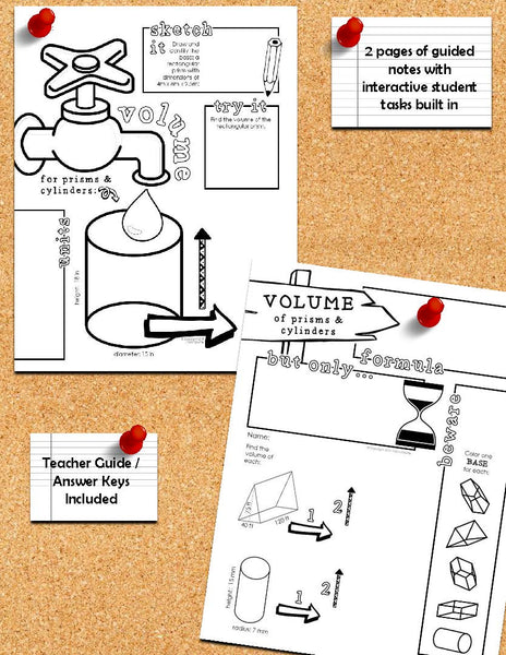 Finding Volume Doodle Notes Prisms Cylinders