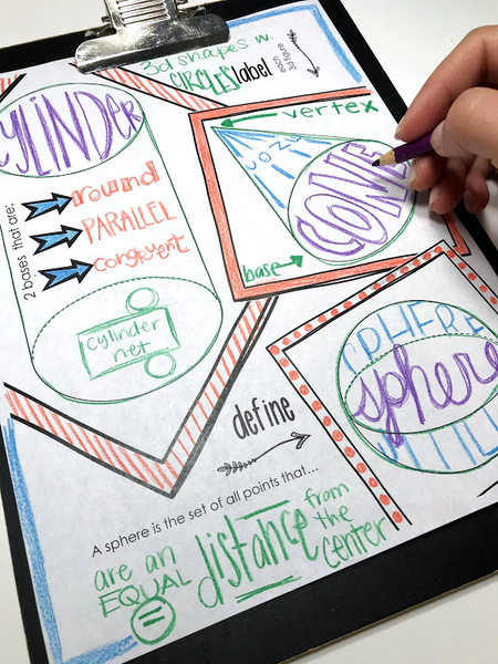 3D figures Doodle Notes cylinders cones spheres