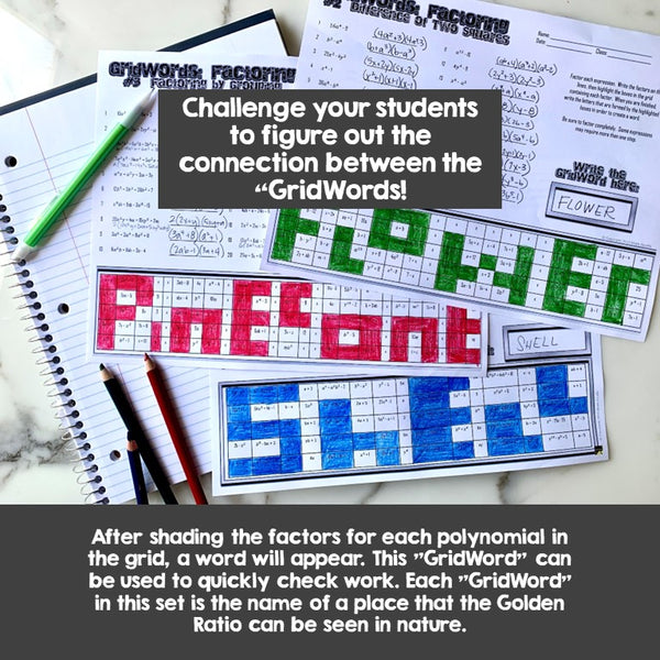 Factoring Polynomials GRIDWORDS Challenge Set fun practice