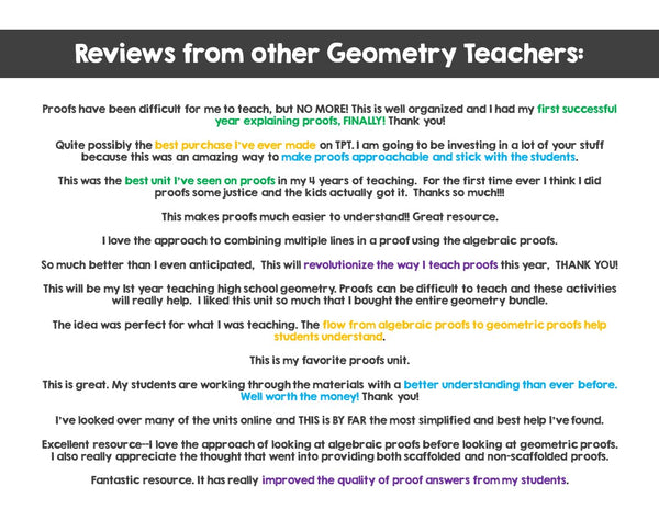Proofs Full Unit: Teaching 2 Column Geometry Proofs