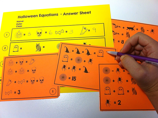 Halloween Algebra equation puzzles