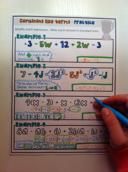 Combining Like Terms Doodle Notes
