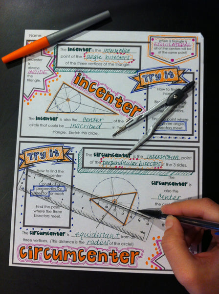 Centers of triangles doodle notes