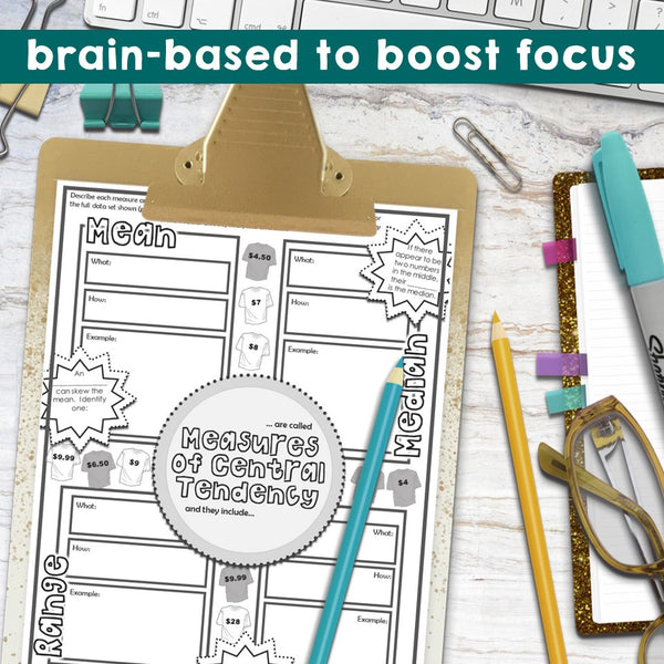 Measures of Central Tendency Doodle Notes (Mean, Median, Mode, & Range)