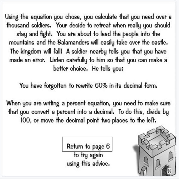 Percent Equations: "Choose Your Own Journey" Book